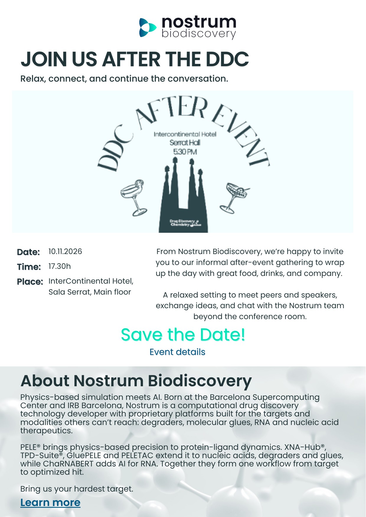 Nostrum DDC After Event, 10 November 2026, 17:30h, InterContinental Hotel Barcelona, Sala Serrat
