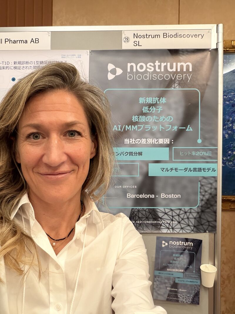 Marie-Eve Beaulieu with the Nostrum Biodiscovery poster at Shonan iPark